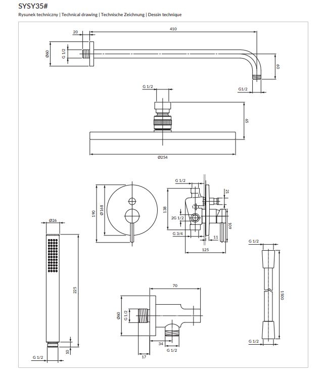 душевая система скрытого монтажа Omnires Y brushed nickel (SYSY35NI)